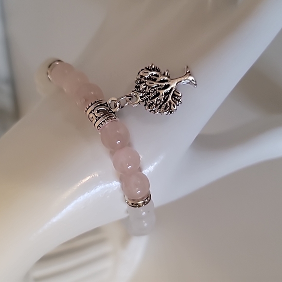 Rose Quartz & White Jade Tree of Life Charm Bracelet - Picture 7 of 8